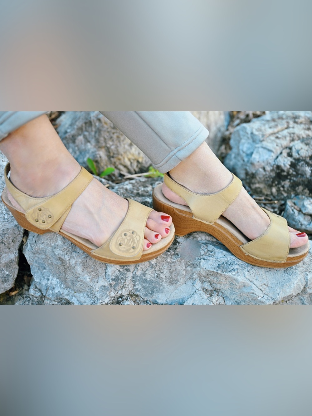 Dansko Sonnet Leather Slingback Sandals Floral Cream Chunky Clog Wedge Heels 39